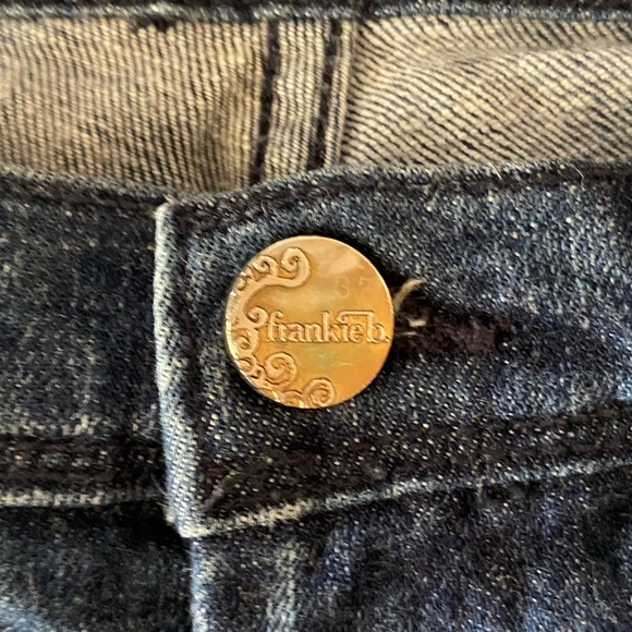 Frankie B vintage y2k Low Rise Flare Jeans Cream Leather Studded Back Pockets - Picture 10 of 12